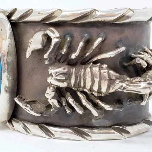 San Felipe Jacob Troncosa Silver and Turquoise Scorpion Cuff Bracelet - Picture 4 of 14